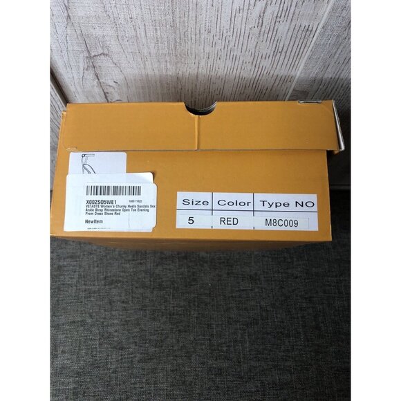 Womens Vetaste Red Chunky Sexy Ankle Strap Rhinestones Dress Heels Shoes Size 5 - Picture 8 of 8